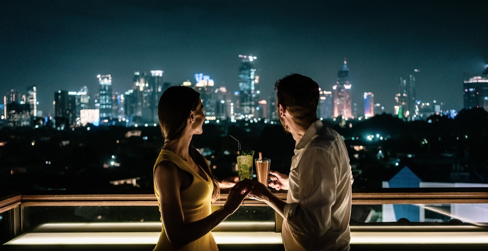 Kissing an Old Flame in a London Hotel on the roof