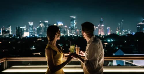 Kissing an Old Flame in a London Hotel on the roof